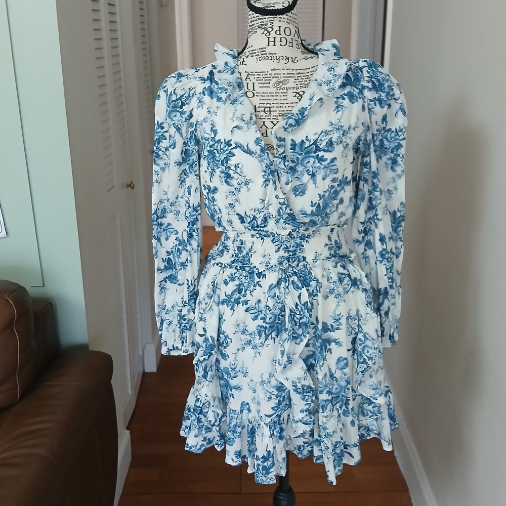 Gap x LoveShackFancy blue‎ Floral ruffle Mini dress